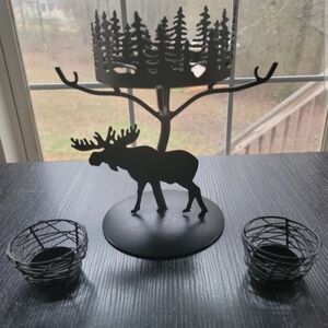 PartyLite Black Cabin In The Woods Forest Moose Candle Holder Home Decor